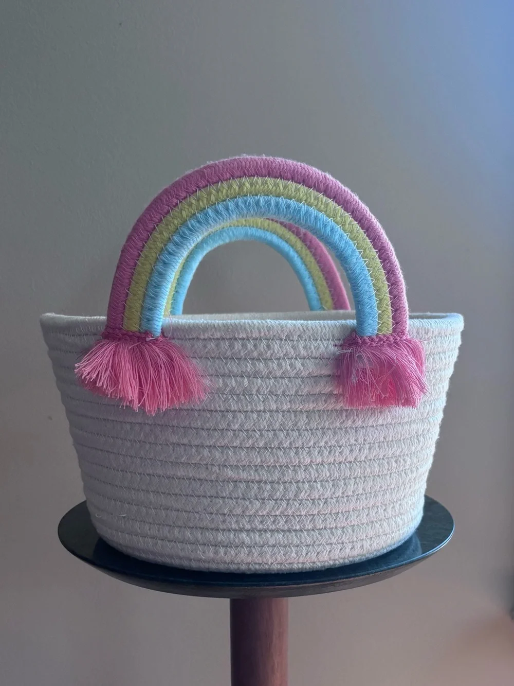 Target Kids White Rope Basket with Pink and Pastel Rainbow Handles - Picture 1 of 6